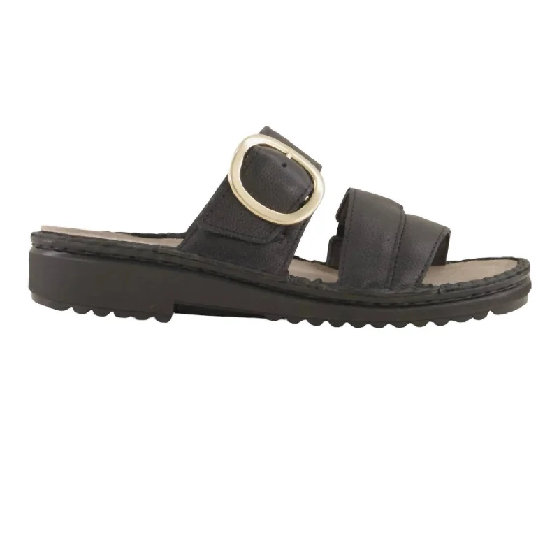 Comfortable Slip-Resistant Shoes Women's Frey Slide Sandal In Soft Black Leather