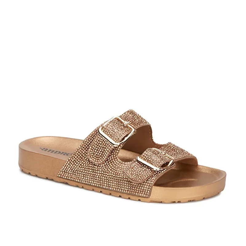 Trend Alert Women's Glamourous Footbed Rhinestones Sandals In Gold