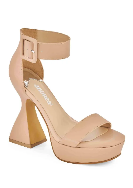 High-End Casual Shoes Women's High Cone Heel Ankle Strap Sandal In Beige