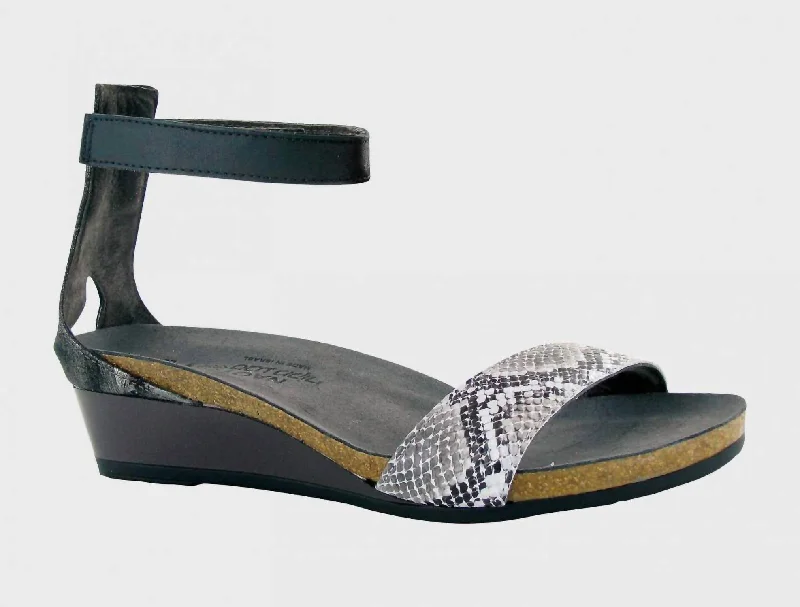 Valentine's Special Womens Pixie Sandal - Medium Width In Grey Cobra Metallic Onyx Black Luster