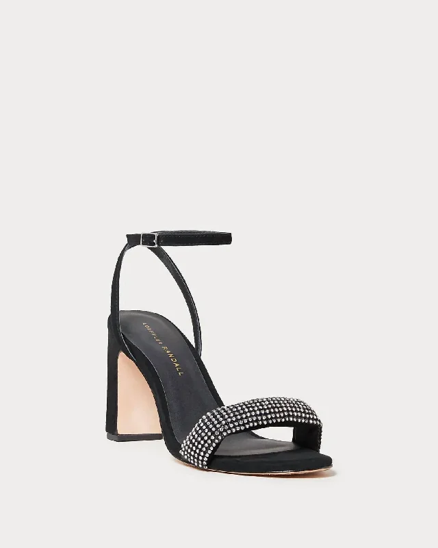 Premium Style Women's Shay Black Rhinestone Heeled Sandal