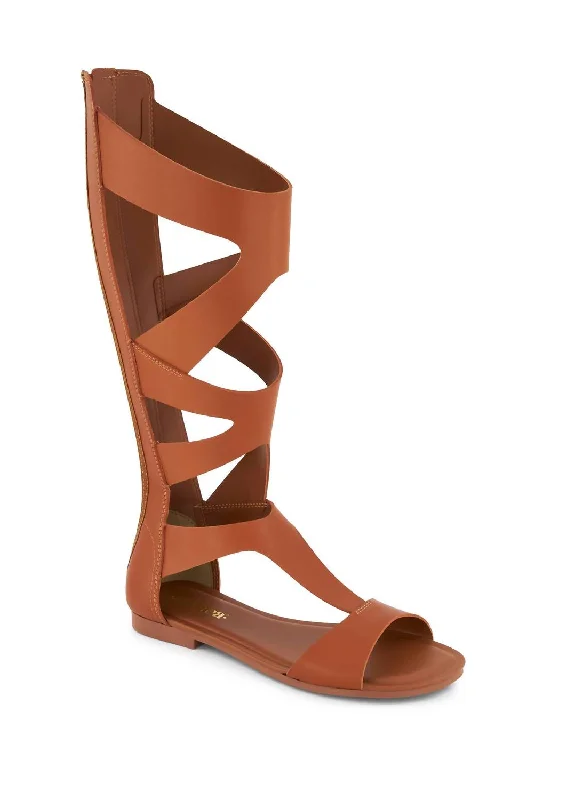 Evening Elegance Women's Tall Gladiator Sandals With Back Zipper In Brown