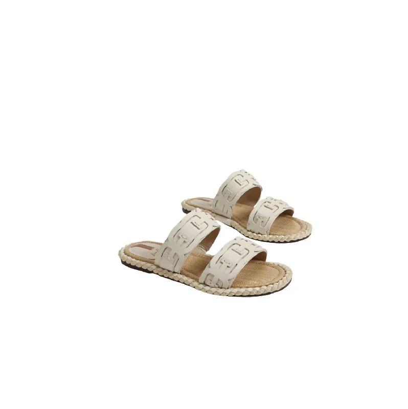 Holiday Glam Women's Tatum Double E Logo Slide Sandal In Modern Ivory Croco/leather