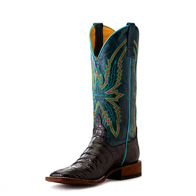 Comfort Meets Fashion Macie Bean Women's Black Gator Blue Top Square Toe Boots