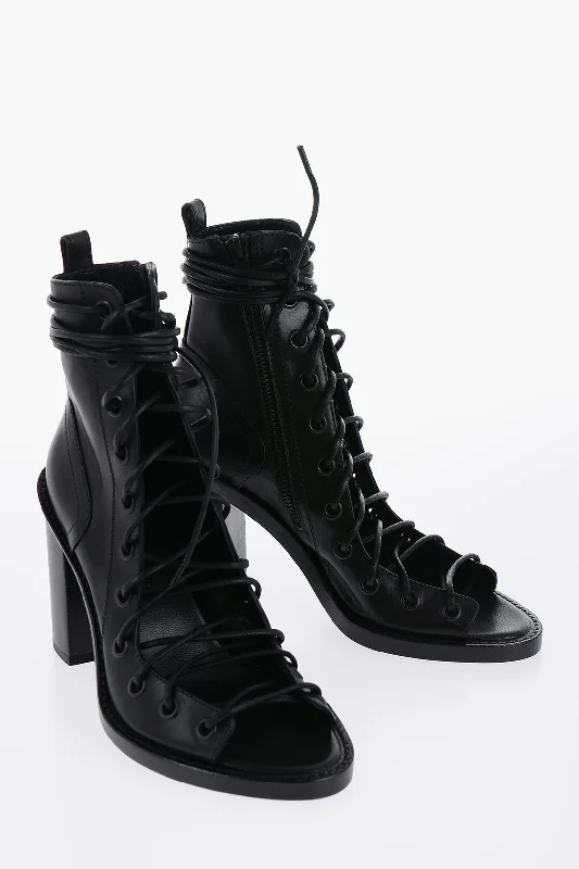 Luxury Boots Sale Ann Demeulemeester Leather Lace-Up Ankle Boots With Side Zip 9Cm