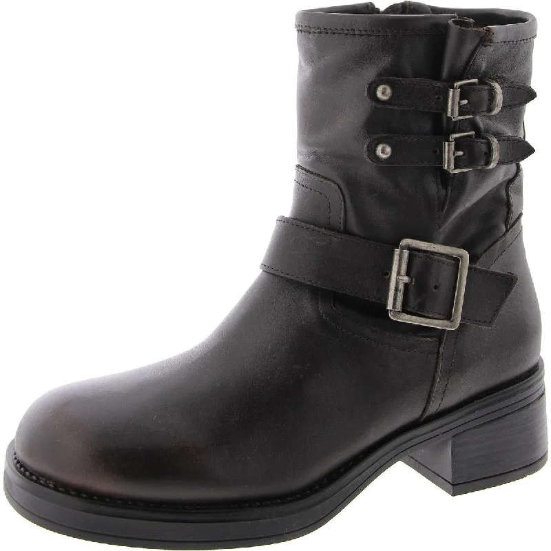 Women's Durable Footwear Archie Womens Block Heel Side Zipper Motorcycle Boots