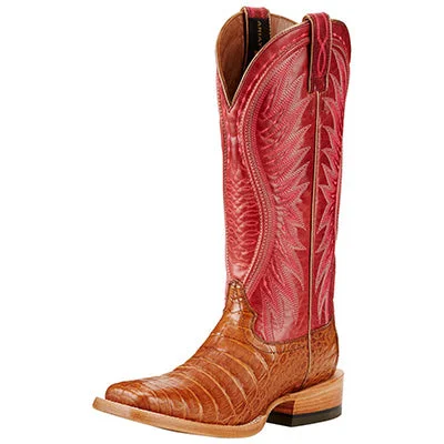 Style Breakthroughs Ariat Women's Tan Caiman and Blush Square Toe Boots