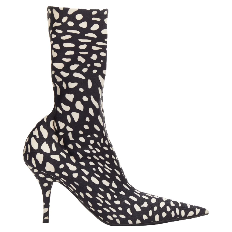 Comfortable Flat Feet Shoes Balenciaga knitife spotted animal print lycra pointed sock boots