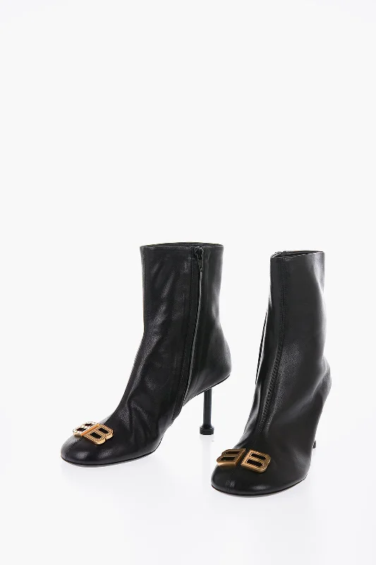 Everyday Elegance Sale Balenciaga Leather Groupie Booties With Logo Statement