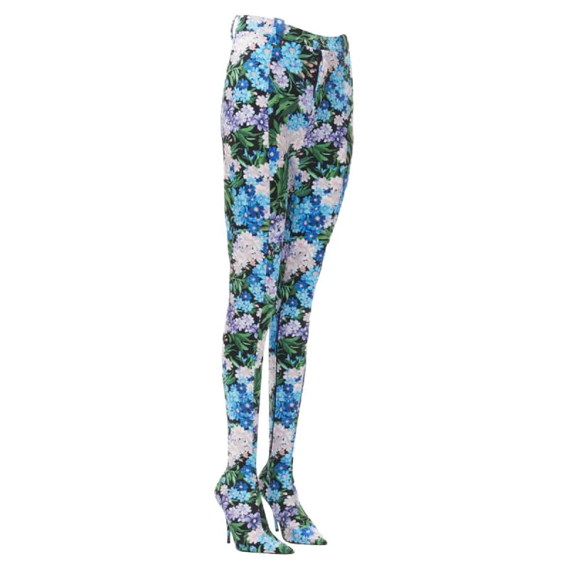 Breathable Flats Offers Balenciaga pantashoes knife blue floral print spandex boots