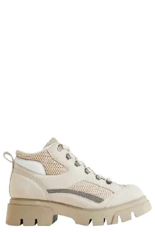 Budget-Friendly Fashion Brunello Cucinelli Women's Monili Suede and Mesh Booties In Lamb Budget-Friendly Fashion Brunello Cucinelli Women's Monili Suede and Mesh Booties In Lamb