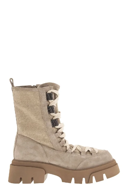 Seasonal Sale Brunello Cucinelli Women's Suede & Canvas Ankle Boots In Roccia
