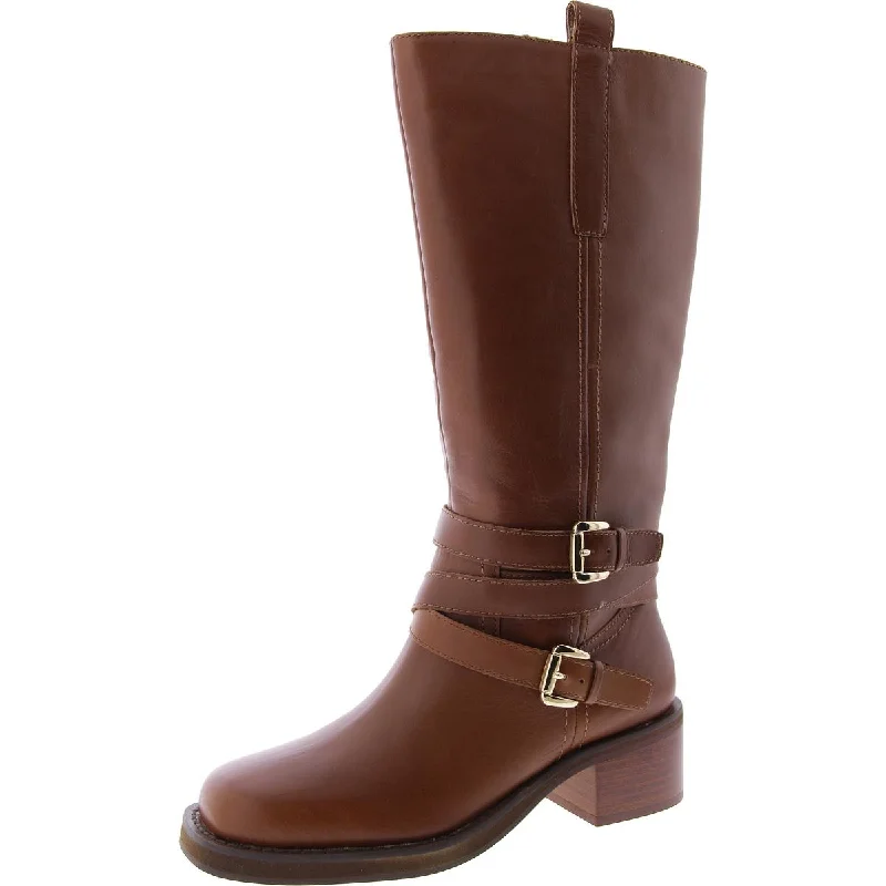 Ride The Style Wave Calin Womens Leather Block Heel Knee-High Boots