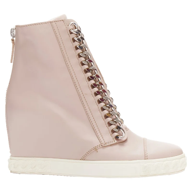 Comfortable Durable Shoes Casadei leather silver chain trim ankle wedge sneakers
