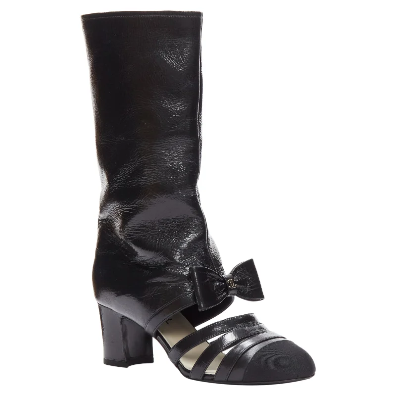Feminine Fashion Sale Chanel silver CC bow leather cut out boots