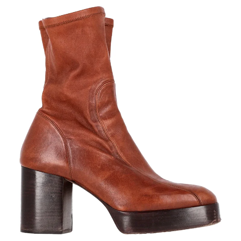Women's Walking Shoes Chloé Platform Fitted Ankle Boots in Brown Leather