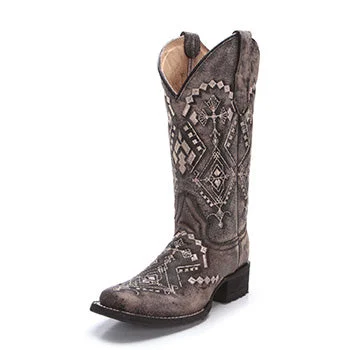 Trendy Threads Women's Grey Aztec Square Toe Boots