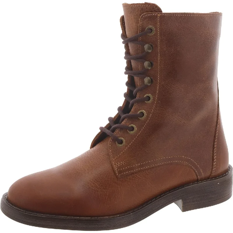 Holiday Glam Devie Womens Leather Moto Combat & Lace-Up Boots