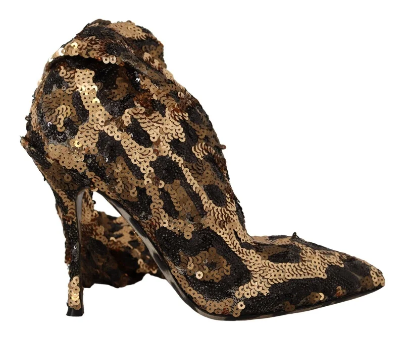 Casual Women's Flats Dolce & Gabbana Elegant Leopard Sequin Knee-High Women's Boots