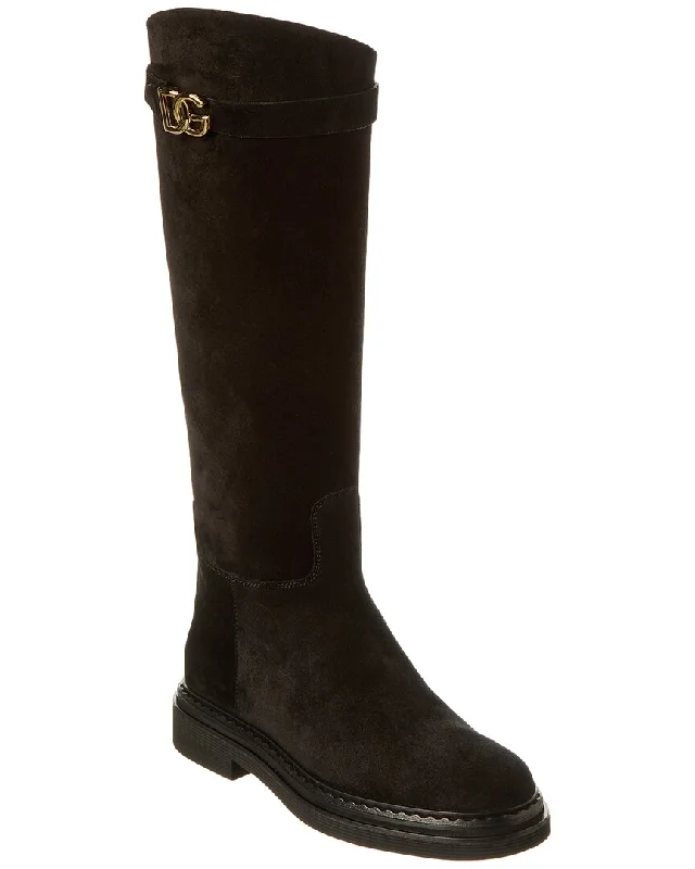 Affordable Shoe Fashion Dolce & Gabbana Logo Suede Knee-High Boot