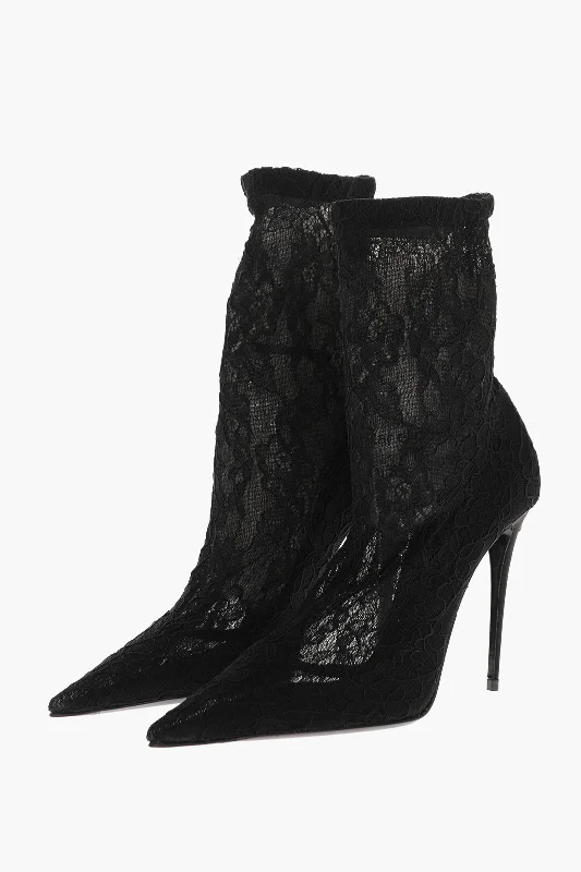 Comfortable Stretchy Shoes Dolce & Gabbana Pointed Stretchy Lace Booties 11 Cm