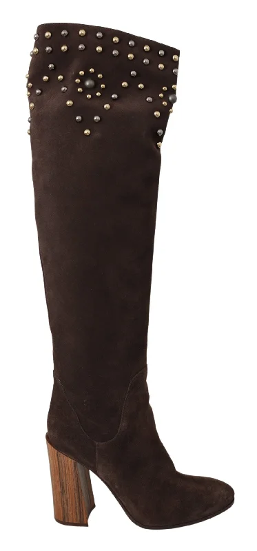 Water-Resistant Shoes Sale Dolce & Gabbana Studded Suede Knee High Boots in Women's