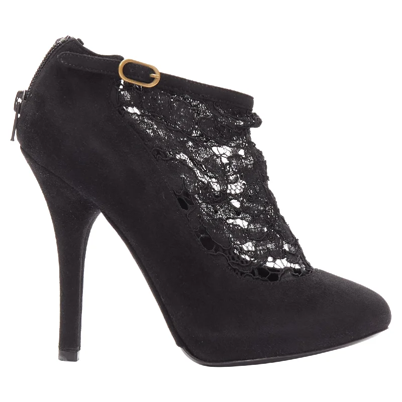 Fashionable Casual Footwear Offers Dolce & Gabbana suede floral lace ankle high heel ankle booties