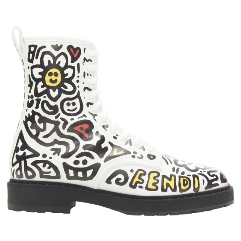 Casual Shoes Sale Fendi Mr Doodle logo graffiti print laced combat ankle boot