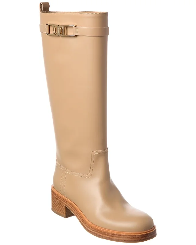 Comfortable Shoes Promotion Ferragamo Vara Chain Leather Knee-High Boot