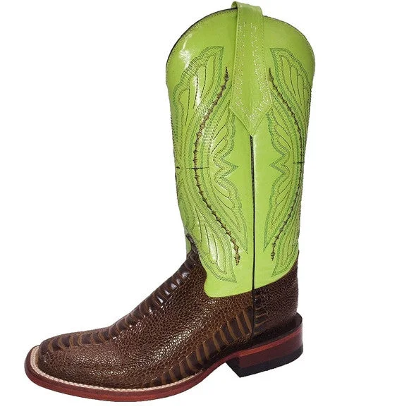 Flexible Sole Shoes Sale Ferrini Women's Lime Chocolate Ostrich Leg Square Toe Boot