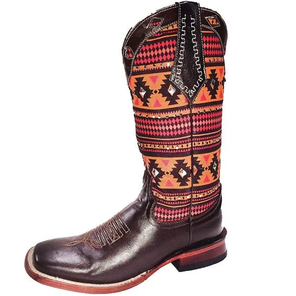 Statement Footwear Discount Ferrini Women's Orange Aztec Brown Square Toe Boot