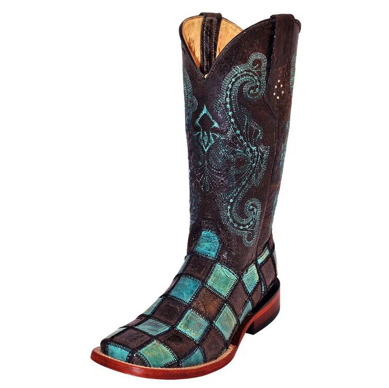 Seasonal Footwear Sale Ferrini Women's Black and Turquoise Patchwork Square Toe