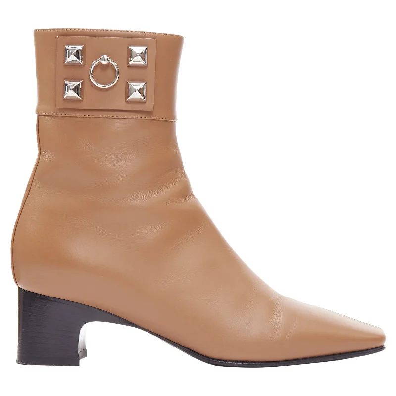 Walking Comfort Shoes Hermes Decouverte Beige Dore Leather Silver Hardware Ankle Boots