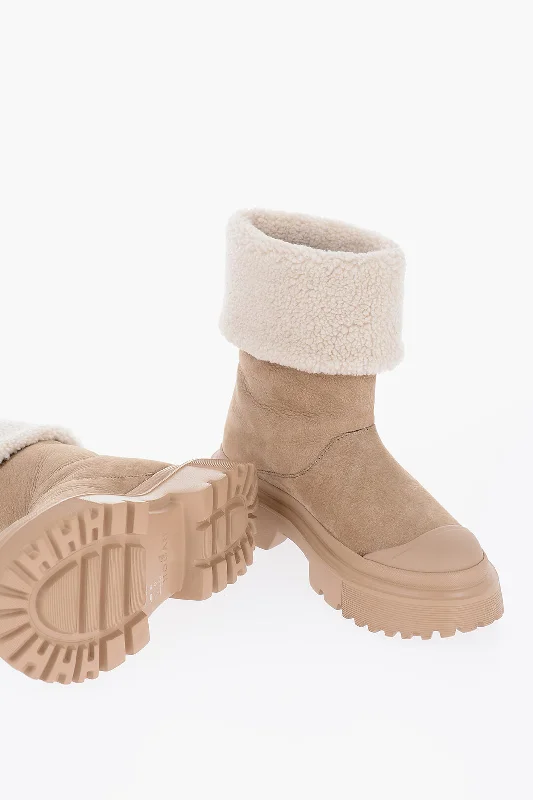 Vintage Boots Deals Hogan Suede Ankle Boots With Shearling Detail