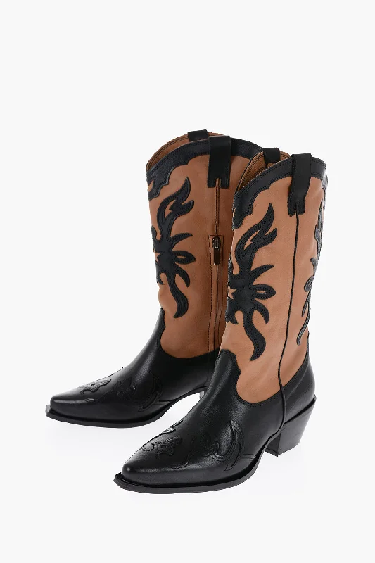 Comfortable Walking Shoes Je T'aime Two-Tone Leather Wester Boots With Heel 6Cm