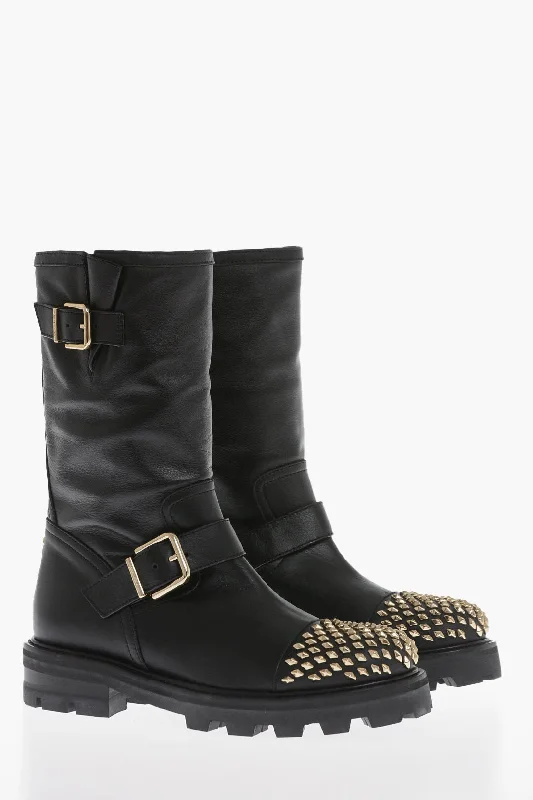 High-Quality Casual Shoes Jimmy Choo Leather Biker Booties With Studded Toe