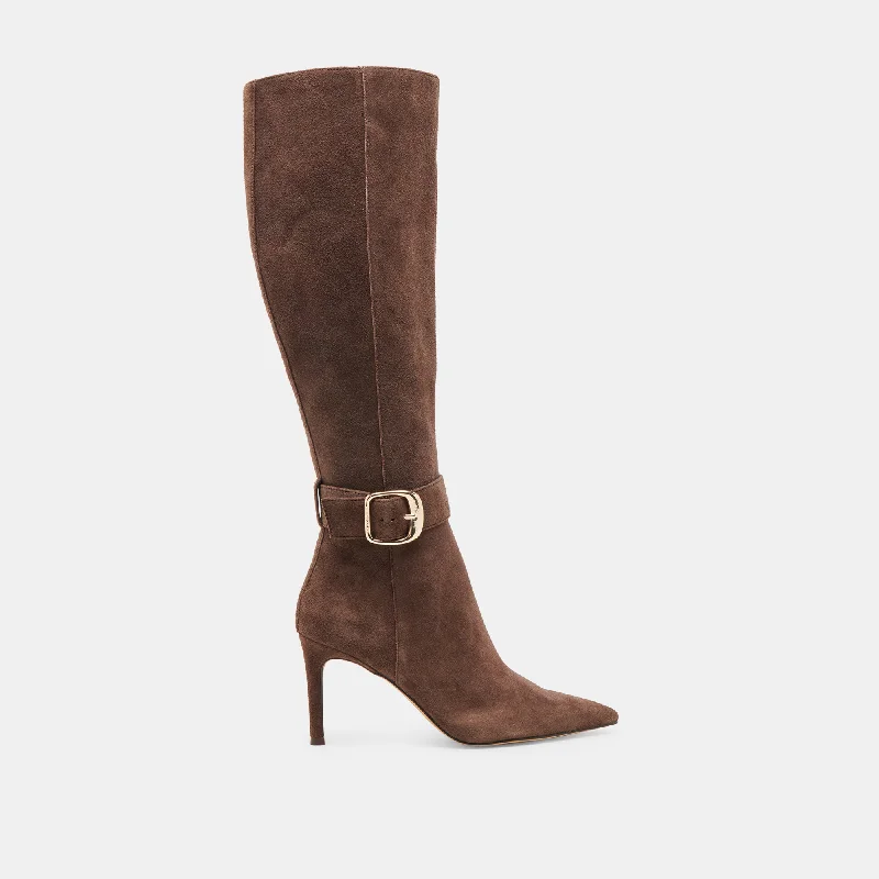 Limited Stock KINZY WIDE CALF BOOTS DK BROWN SUEDE