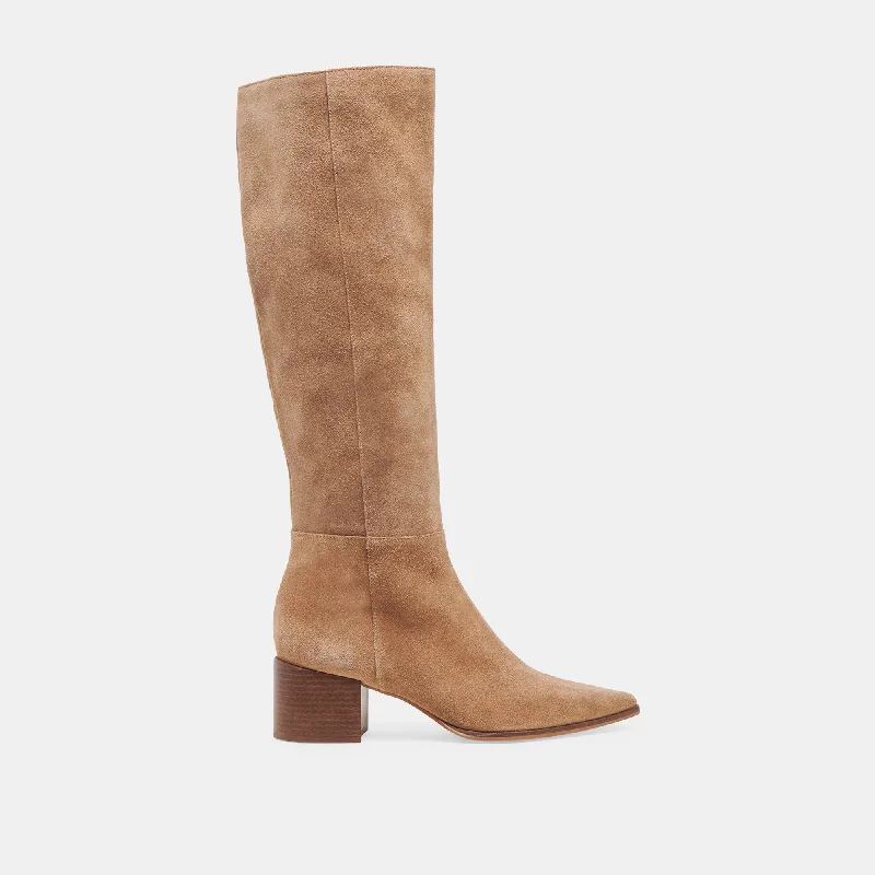 Comfortable Fashionable Shoes KIRSON WIDE CALF BOOTS MUSHROOM SUEDE