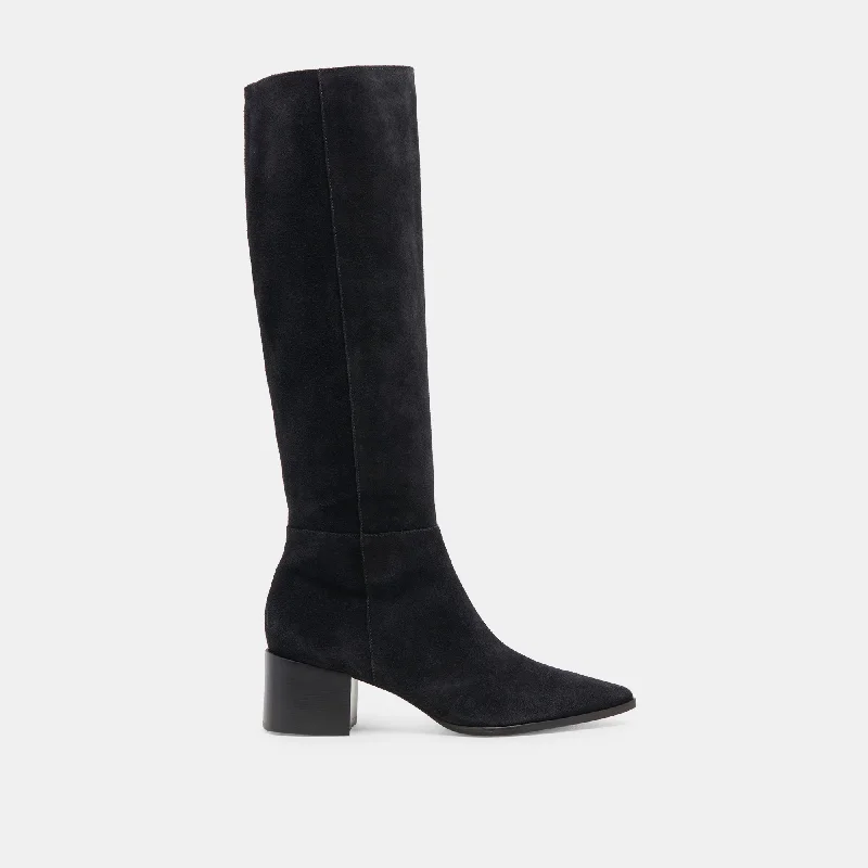 Comfortable Travel Shoes KIRSON WIDE CALF BOOTS ONYX SUEDE