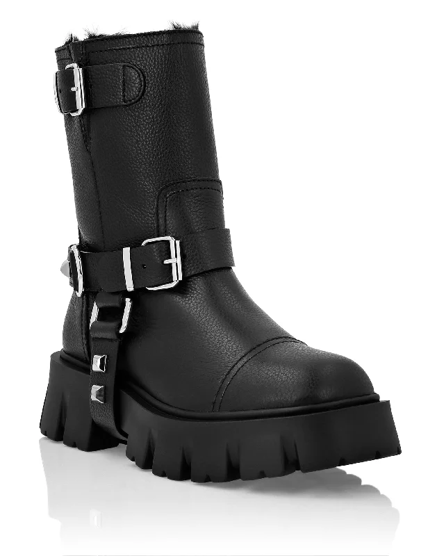 Modish Fashion Discounts Leather Biker Boots Studs
