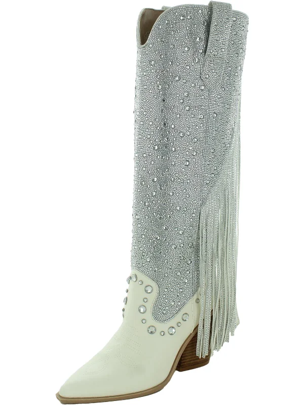 Trendy Looks On Sale Lext Womens Leather Block Heel Knee-High Boots