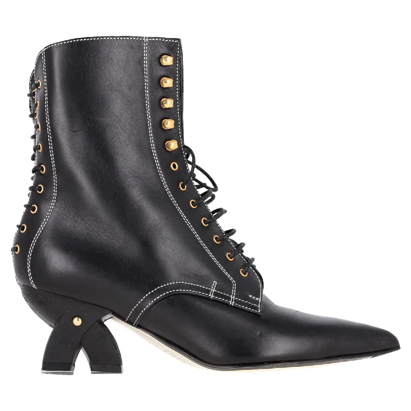 Women's Foot-Friendly Shoes Loewe Ankle Lace-Up Boots in Black Leather