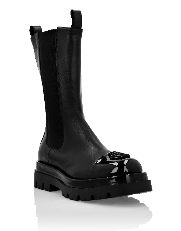 Casual Chic Deals Mid Flat Boots Hexagon