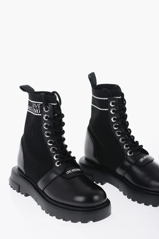 Flirty Fashion Discounts Moschino Love Leather And Fabric Combat Boots With Contrasting Detail