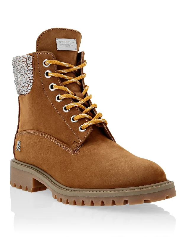 Daring Fashion Promotions Nabuk Boots Low Flat Crystal The Hunter