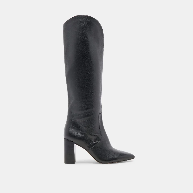 Comfortable Casual Loafers NEDI WIDE CALF BOOTS BLACK LEATHER