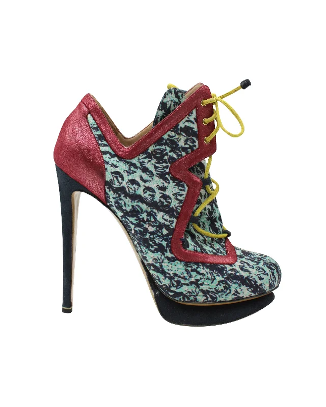 Women's Soft Sole Shoes Nicholas Kirkwood Lace up Booties in Multicolor Nylon