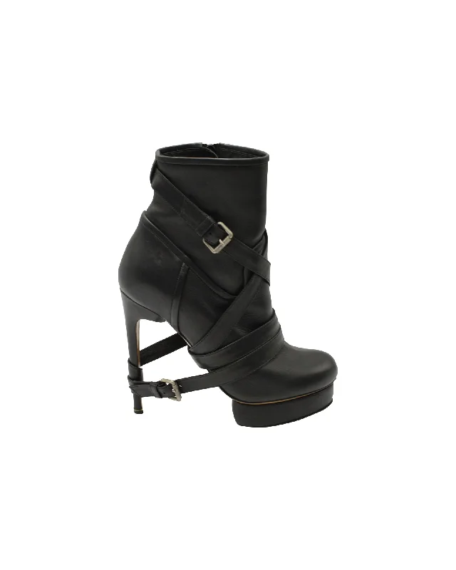 Women's Durable Footwear Nicholas Kirkwood Platform Ankle Boots with Straps in Black Leather