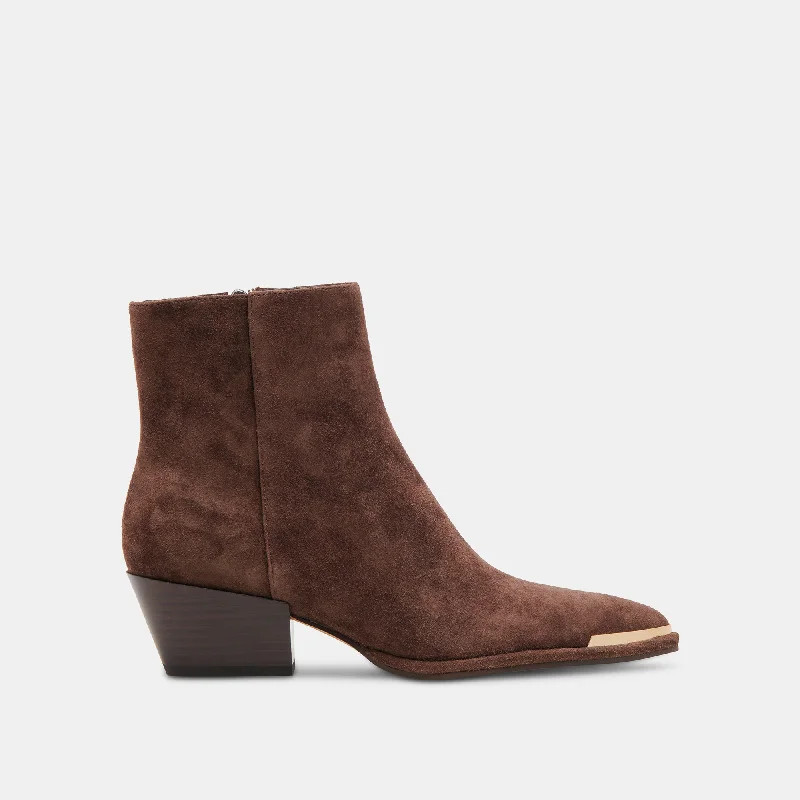 Vibrant Style Promotions NONAH WIDE BOOTIES DK BROWN SUEDE