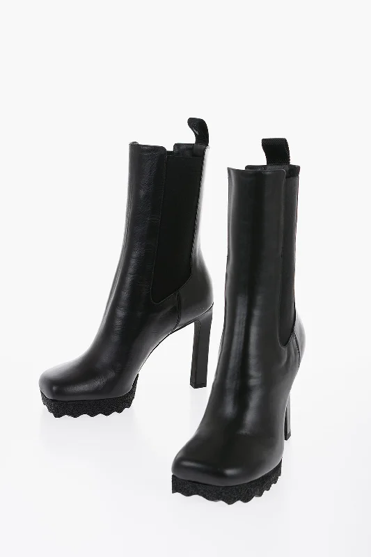 Comfortable Urban Shoes Off-White Leather Sponge Chelsea Booties 12Cm